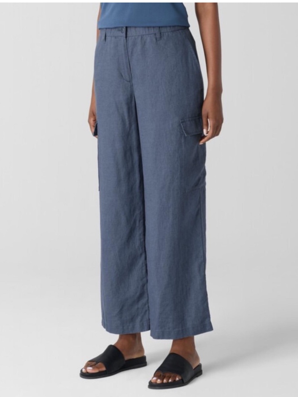 Eileen Fisher Organic Linen Wide Leg Cargo Pants M